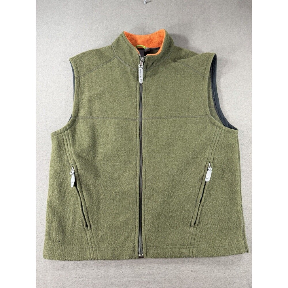 Ibex Merino Wool Full Zip Vest Mens Large Green Made in USA Small FLAW - Picture 1 of 8